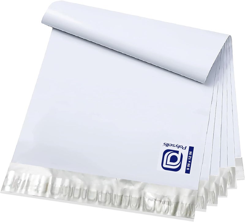 POLYSELLS 100 pcs 9x12 Inches White x Silver Poly Mailers Shipping Envelopes, Strong Adhesive Sealing, Waterproof, and Tear-resistant Postal Mailing Bags for Clothing, Books, and Accessories - Image 1